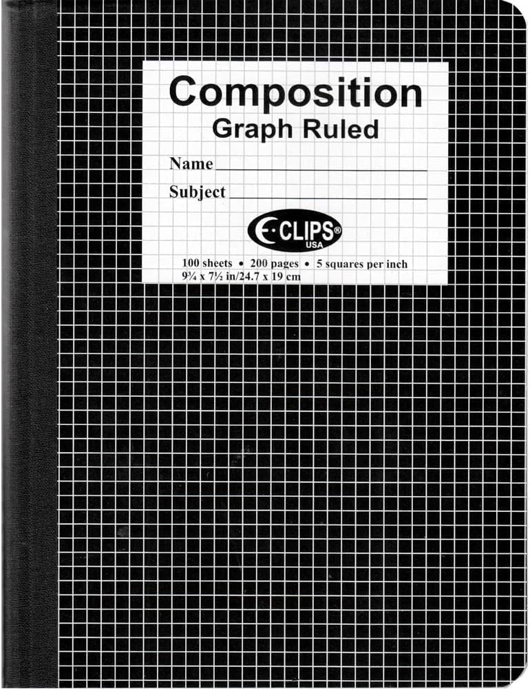 AUKSales Composition Notebook 9-3/4" x 7-1/2", Graph Ruled | Case Pack of 48 | Black Marble Cover 100 Sheets | Ideal for bulk buyers, retailers and wholesalers | Black