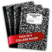 AUKSales Composition Notebook College Ruled Composition Notebooks, Value Pack, 9-3/4" x 7-1/2", Black, 100 Sheets, 3 Count, 3 Pack