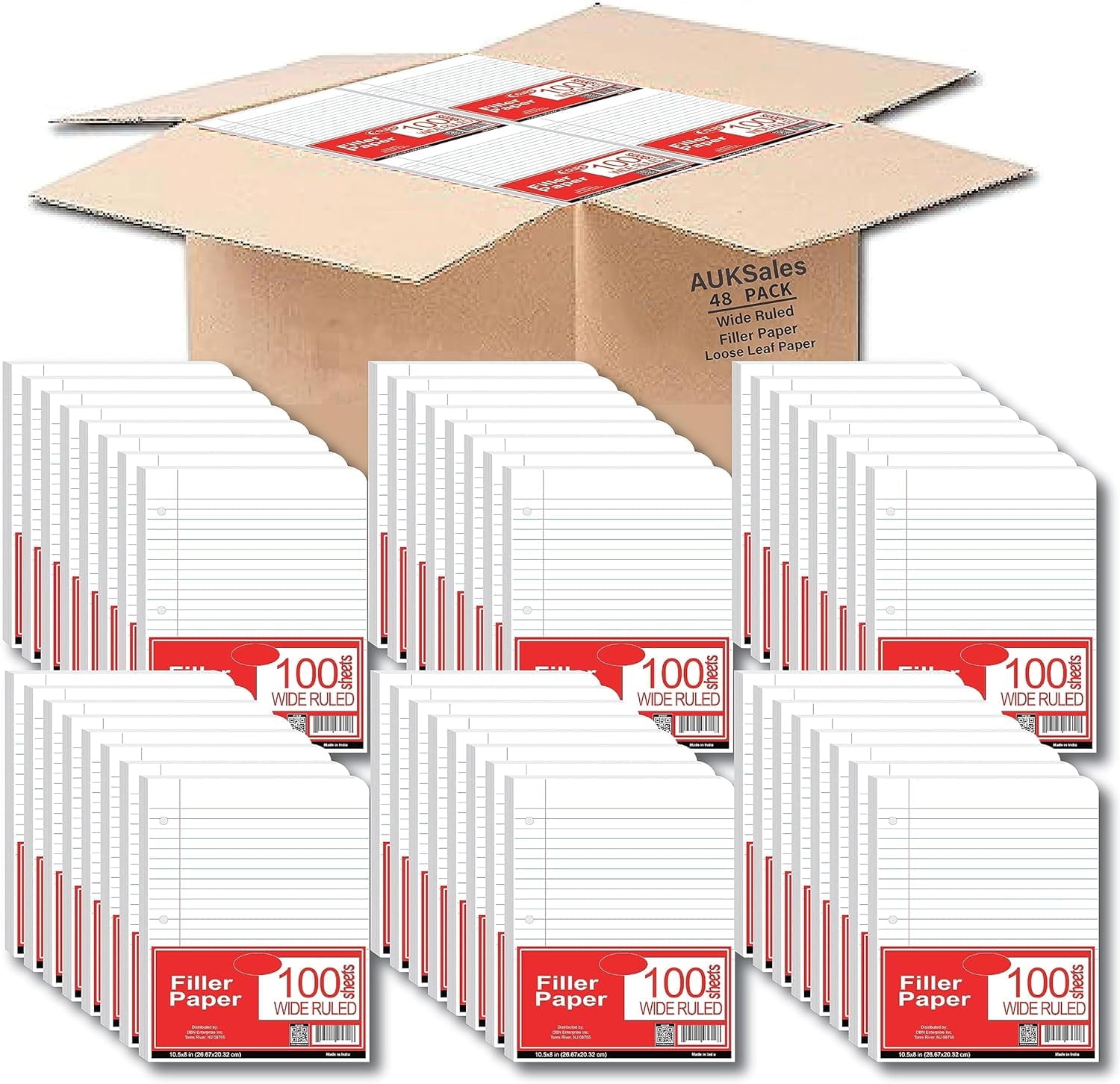 AUKSales Loose Leaf Paper, Wide Ruled Filler Paper, 100 Sheets, 3-Hole ...