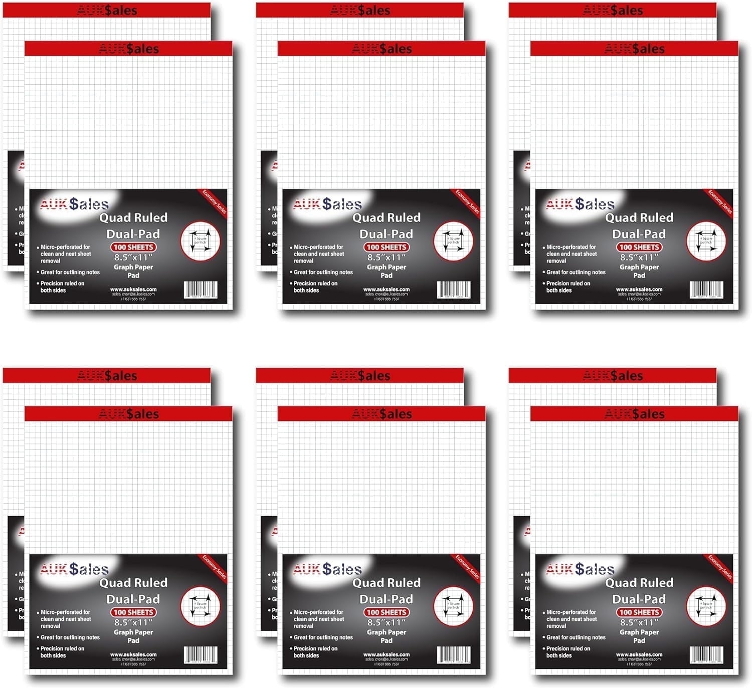 Graph Paper Legal Pads 8.5” x 11”, 100 Sheets, 12 Pack – Quad Ruled ...