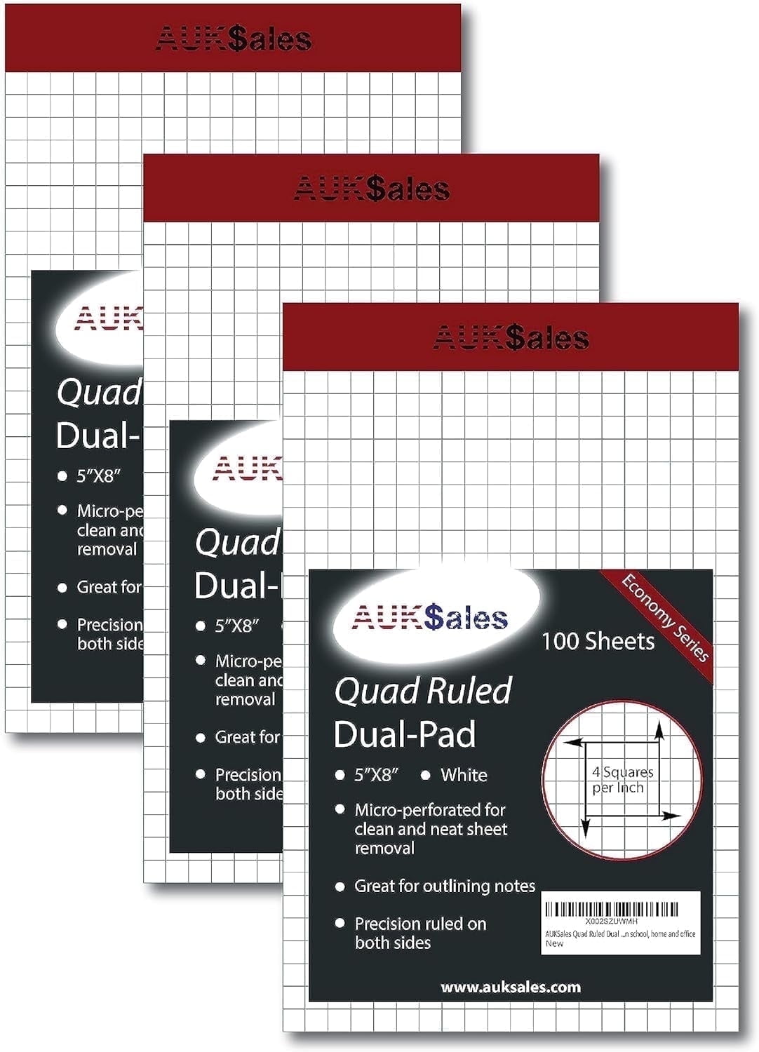 Grid Paper Pad 5x8 Inches – Graph Paper Pad 4x4, Grid Notepad, 3Pack, 5x8 Graph Paper 1/4 Grid, Graphing Paper, Engineering Pad – 100 Sheets 200 Pages Perforated Pad