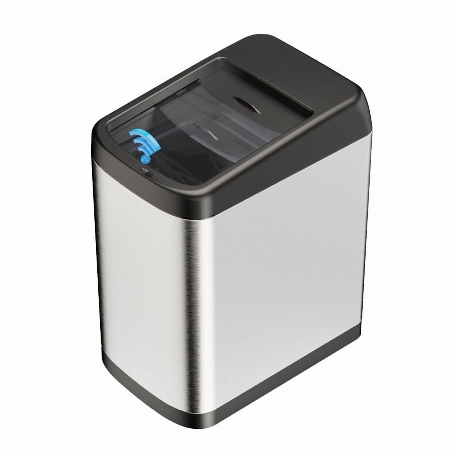 AUKTOPT 13 Gallon Motion Sensor Trash Can, Stainless Steel Automatic Garbage Bin with Sliding Row Up Lid, Touchless Hands-Free Soft-Close, Silver