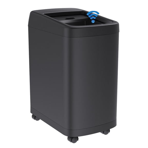 AUKTOPT 13 Gallon Motion Sensor Trash Can with Wheels, Stainless Steel Automatic Garbage Bin with Sliding Row Up Lid, Touchless Hands-Free Soft-Close, Black