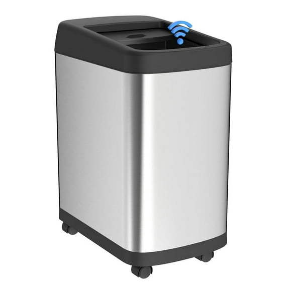 AUKTOPT 13 Gallon Motion Sensor Trash Can with Wheels, Stainless Steel Automatic Garbage Bin, Silver