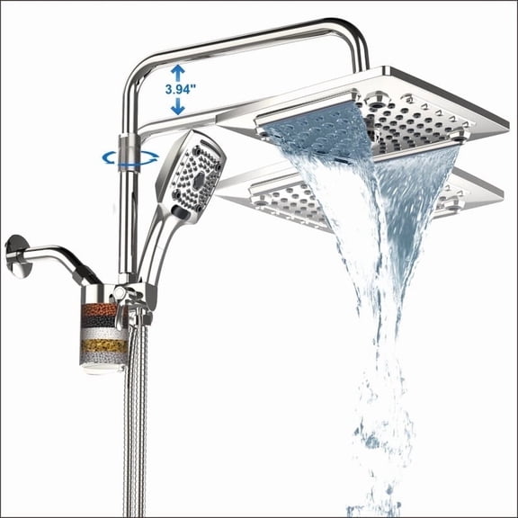 AUKTOPT 5 Spray Settings Filtered Shower Head Combo, High Pressure Handheld & Overhead Shower with Adjustable Height, Replaceable Filter Cartridge, 60" Hose, Chrome