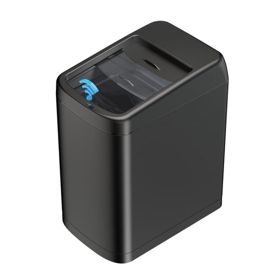 AUKTOPT 8 Gallon Motion Sensor Trash Can, Stainless Steel Automatic Garbage Bin with Sliding Row Up Lid, Touchless Hands-Free Soft-Close, Black
