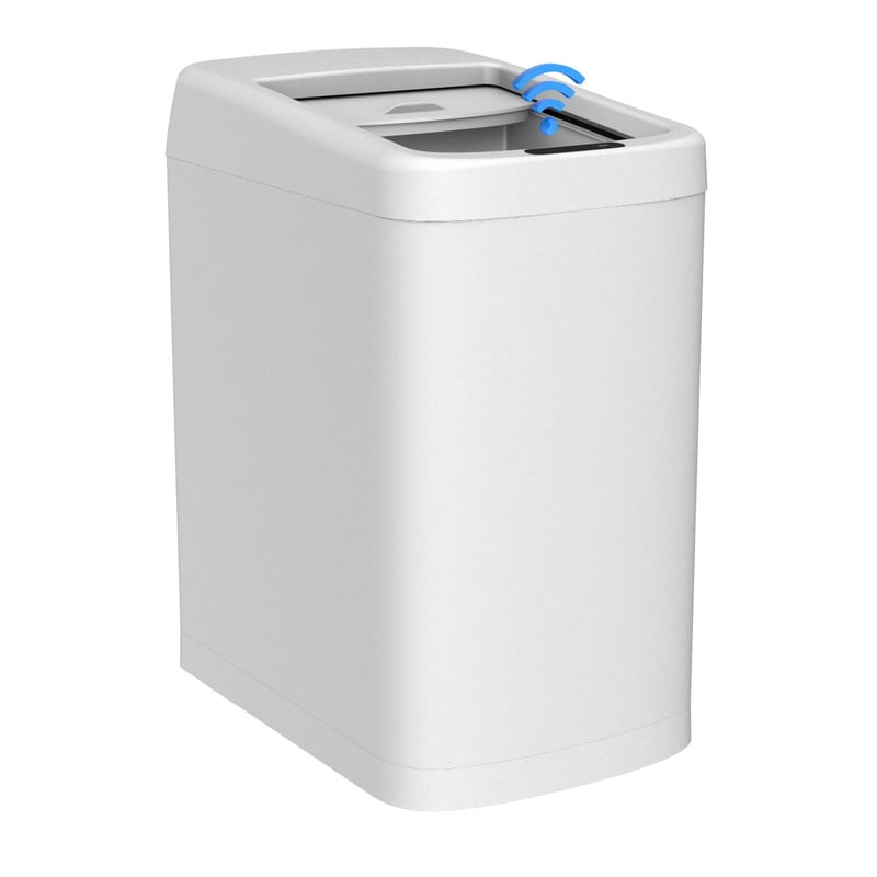 AUKTOPT 8 Gallon Motion Sensor Trash Can, Stainless Steel Automatic Garbage Bin with Sliding Row Up Lid, Touchless Hands-Free Soft-Close, White