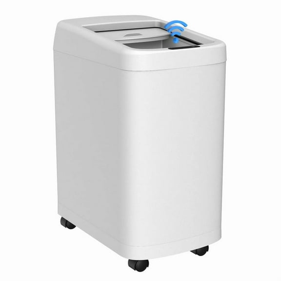 AUKTOPT 8 Gallon Motion Sensor Trash Can with Wheels, Stainless Steel Automatic Garbage Bin with Sliding Row Up Lid, Touchless Hands-Free Soft-Close, White