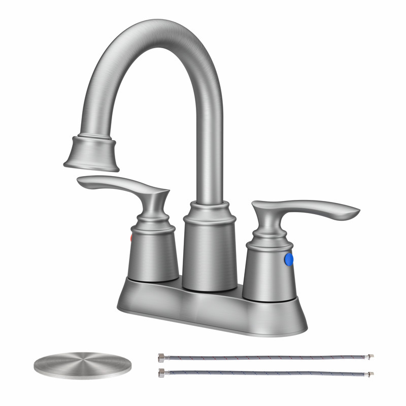 AUKTOPT Bathroom Faucet 3 Hole, Centerset 4 Inch Faucet 2 Handle Bathroom Sink Faucet Lead-Free with Pop up Drain, Brushed Nickle