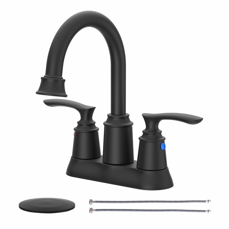 AUKTOPT Bathroom Faucet 3 Hole, Centerset 4 Inch Faucet 2 Handle Bathroom Sink Faucet Lead-Free with Pop up Drain, Matte Black
