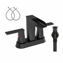 AUKTOPT Bathroom Faucet with Waterfall Spout, Dual Handle Solid Brass 3 Hole Deck Mount Sink Faucet, Easy Installation, Water-Saving, Matte Black