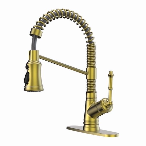 AUKTOPT Brushed Gold Pull Down Kitchen Faucet, 3-Function Sprayer with Auto Reset, 360° Swivel, Single Handle, 1 or 3 Hole Installation, for Kitchen, RV, Laundry, Outdoor