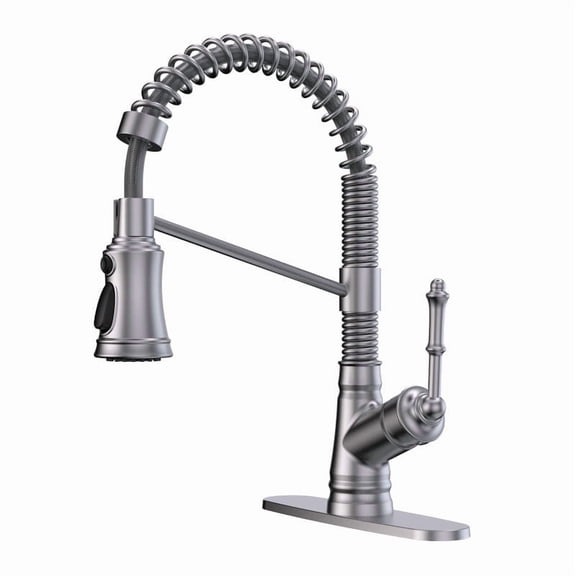AUKTOPT Brushed Nickel Pull Down Kitchen Faucet, 3-Function Sprayer with Auto Reset, 360° Swivel, Single Handle, 1 or 3 Hole Installation, for Kitchen, RV, Laundry, Outdoor