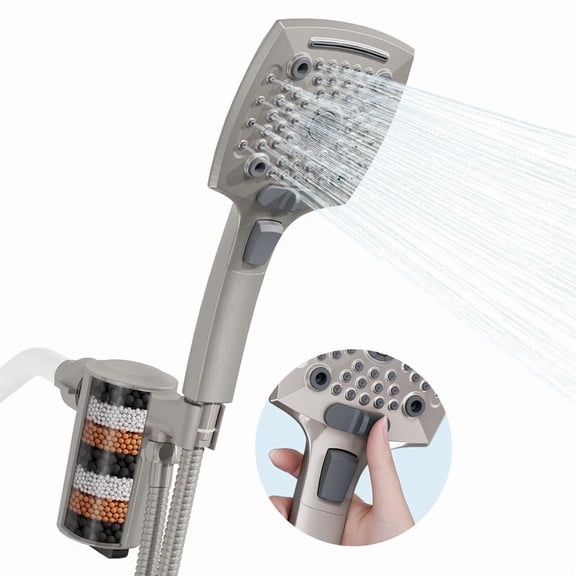 AUKTOPT Filtered Shower Head, 6 Spray Modes, High Pressure, Detachable Filter Cartridge, Handheld Shower for Hard Water, Remove Chlorine & Metals, Brushed Nickel