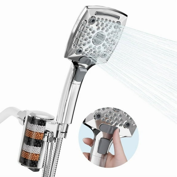 AUKTOPT Filtered Shower Head, 6 Spray Modes, High Pressure, Detachable Filter Cartridge, Handheld Shower for Hard Water, Remove Chlorine & Metals, Chrome