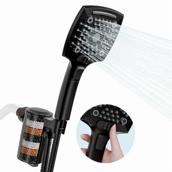AUKTOPT Filtered Shower Head, 6 Spray Modes, High Pressure, Detachable Filter Cartridge, Handheld Shower for Hard Water, Remove Chlorine & Metals, Matte Black