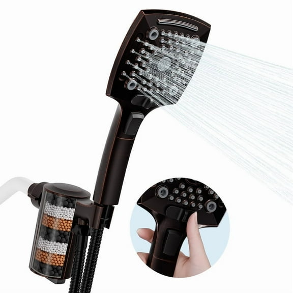 AUKTOPT Filtered Shower Head, 6 Spray Modes, High Pressure, Detachable Filter Cartridge, Handheld Shower for Hard Water, Remove Chlorine & Metals, Oil Rubbed Bronze
