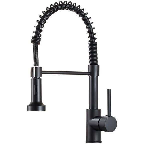 AUKTOPT Kitchen Faucet with Spring Pull Down Sprayer, Dual Function, Swivel High Arc Kitchen Sink Faucet with Deck Plate Suit to 1 or 3 Holes , Solid Brass, Matte Black