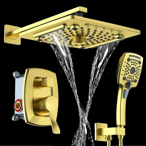 AUKTOPT Matte Black Bathroom Shower Faucet Set with Valve, Rainfall Shower Head with Handheld Combo