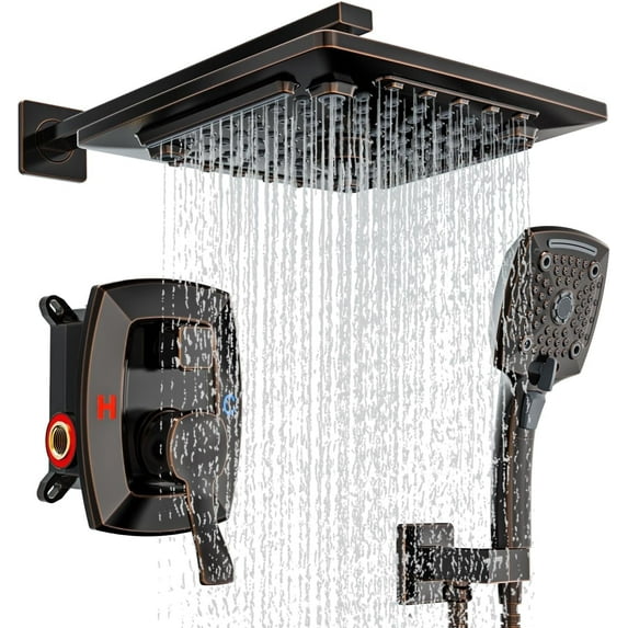 AUKTOPT Oil Rubber Bronze Bathroom Shower Faucet Set Mixing Valve and Trim Kit, Complete Shower System with Rough-in Valve