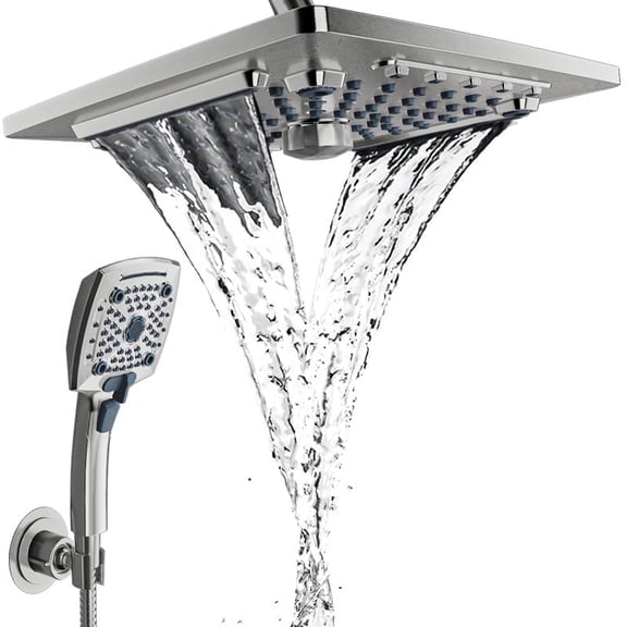 AUKTOPT Rainfall 5-Modes Spary 10 Inch Wall-Mount Showerhead Handheld Shower, Shower Head Combo with 60 Inch Hose, Brushed Nickel