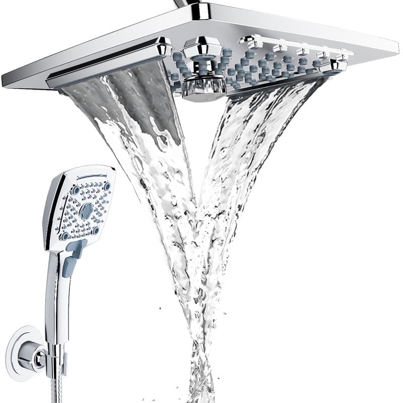 AUKTOPT Rainfall 5-Modes Spary 10 Inch Wall-Mount Showerhead Handheld Shower, Shower Head Combo with 60 Inch Hose, Chrome
