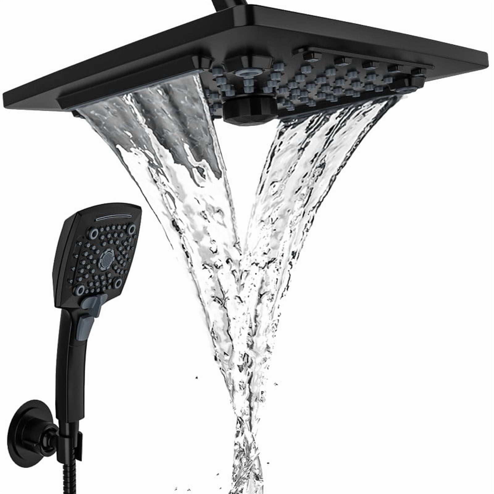 AUKTOPT Rainfall 5-Modes Spary 10 Inch Wall-Mount Showerhead Handheld Shower, Shower Head Combo with 60 Inch Hose, Matte Black