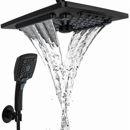 AUKTOPT Rainfall 5-Modes Spary 10 Inch Wall-Mount Showerhead Handheld Shower, Shower Head Combo with 60 Inch Hose, Matte Black