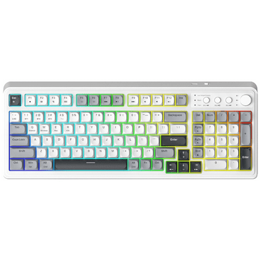 AULA S99-Key Tri-Mode Gaming Keyboard, Bluetooth/2.4GHz/USB-C, RGB Backlit, Numpad, Media Knob, Mechanical Feel, White