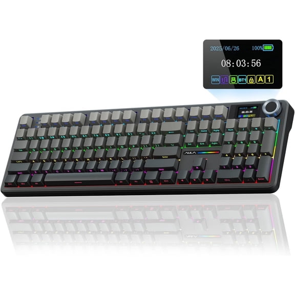 AULA F108 Pro, 104-Key Wireless Hot Swappable Mechanical Gaming Keyboard, RGB, Knob, 8000 mAH Battery, Digital Screen