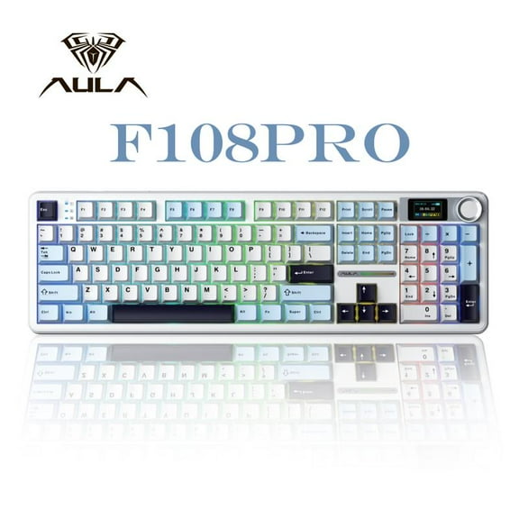 AULA F108 Pro, 104-Key Wireless Hot Swappable Mechanical Gaming Keyboard, RGB, Knob, 8000 mAH Battery, Digital Screen