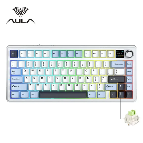 AULA F75 MAX 2.4G Wireless/Bluetooth/Wired Gaming Mechanical Keyboard Hot-Swap RGB 75% 81 Keys Office Keyboard with TFT Screen
