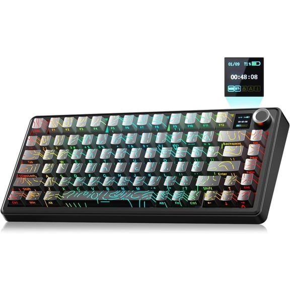 AULA F75 Max, 81-Key, Wireless, Hot Swappable, Mechanical Gaming Keyboard, RGB, Knob, 4000 mAH Battery, Digital Screen