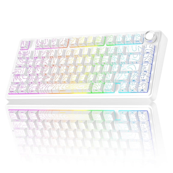 AULA F75 Pro Wireless Mechanical Keyboard, 75% Hot Swappable, RGB Backlit, Pre-lubed Switches, Side-Printed PBT Keycaps, Creamy Sound, with Knob for PC/Mac, Line White