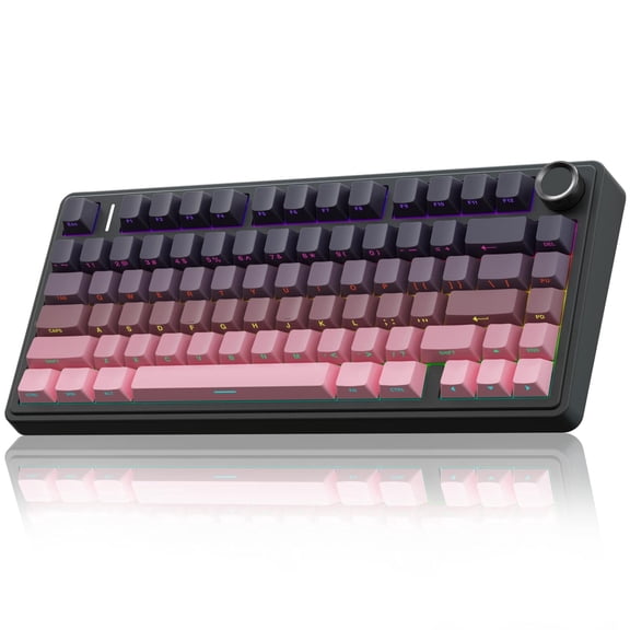 AULA F75 Pro Wireless Mechanical Keyboard, 75% Hot Swappable, RGB Backlit, Pre-lubed Switches, Side-Printed PBT Keycaps, Creamy Sound, with Knob for PC/Mac, Pink&Black