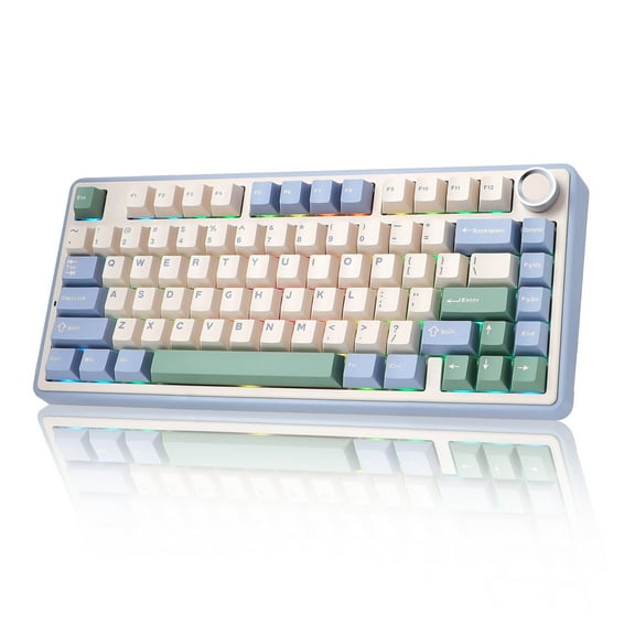 AULA F75 Wireless Mechanical Keyboard, Cedar Green, Tri-Mode, 81 Keys, Hot-Swappable Reaper Switches, RGB Backlit, Compact Layout, For PC/Laptop