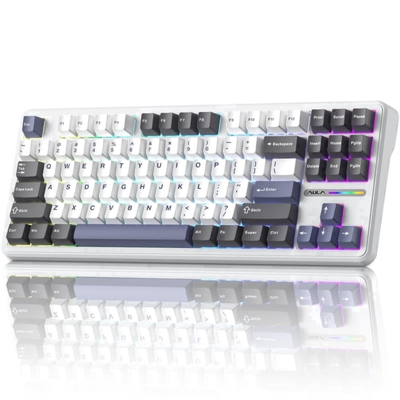 AULA F87 Pro TKL Wireless Mechanical Keyboard, Hot-Swappable, Tri-Mode, Gray Wood V4 Switch, RGB