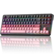 AULA F87 Pro TKL Wireless Mechanical Keyboard, Hot-Swappable, Tri-Mode, Gray Wood V4 Switch, Pink