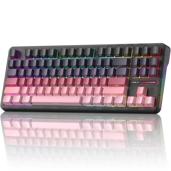 AULA F87 Pro Wireless Mechanical Keyboard, Gasket Mount Hot-Swappable Custom Gaming Keyboard with 8000mAh, Gradient Pink