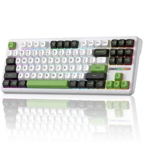 AULA F87 Pro TKL Wireless Mechanical Keyboard, Hot-Swappable, Tri-Mode, Gray Wood V4 Switch, Green
