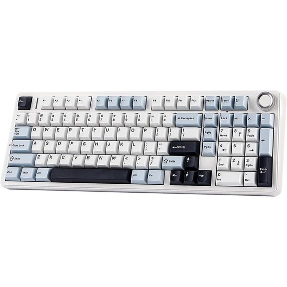 AULA F99 Pro 99-Key Wireless Mechanical Gaming Keyboard, RGB Illuminated, Tri-Mode, Hot-Swappable, Knob, Compact 96%, 10-Key Pad, USB-A, Blue/White