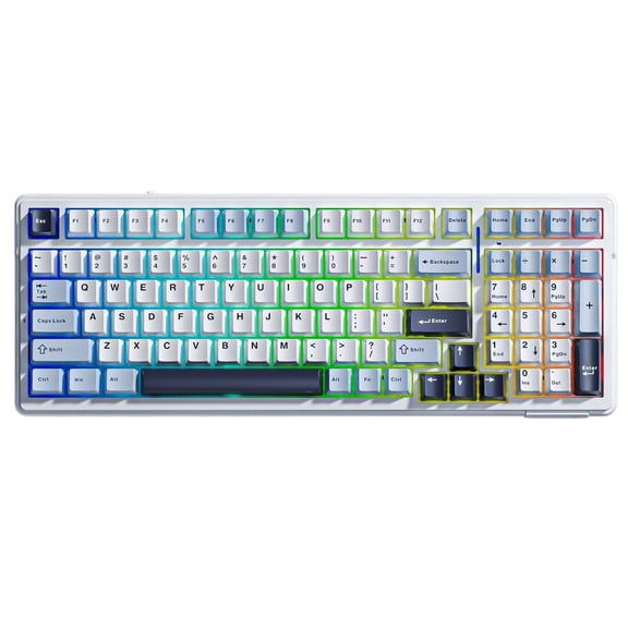 AULA F99 WIRELESS MECHANICAL KEYBOARD, 96% LAYOUT, HOT SWAPPABLE WITH PRE-LUBED LINEAR SWITCHES, TRI-MODE CONNECTIVITY, RGB BACKLIT, GASKET STRUCTURE (BLUE & WHITE)