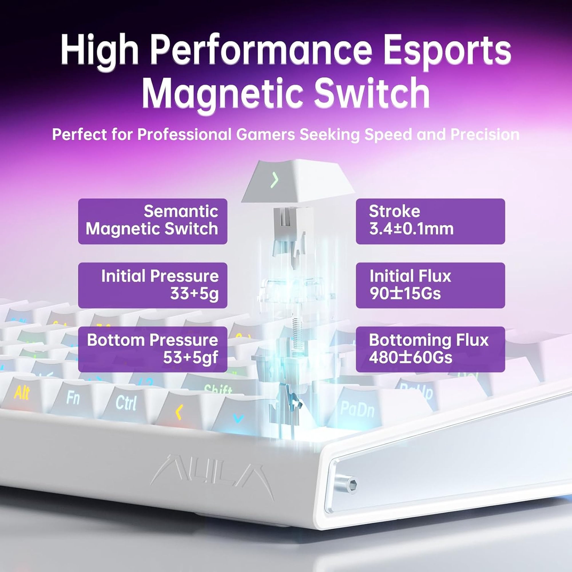 AULA Hero68 HE 60-Key Wired Hall Effect Gaming Keyboard, Magnetic Switch, RGB, Rapid Trigger and Response, Adjustable Actuation