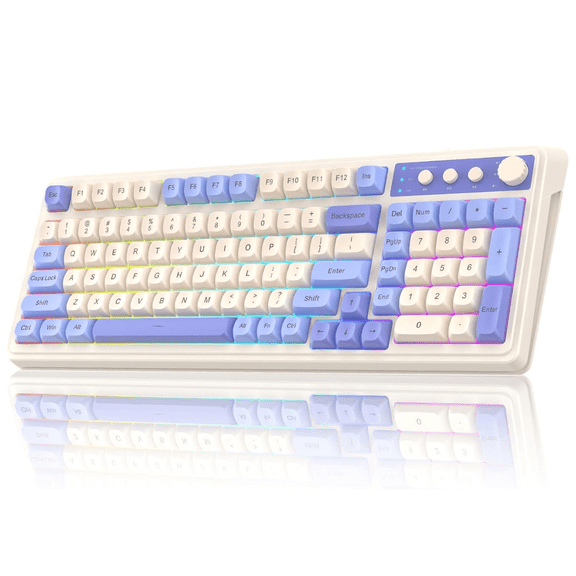 AULA S99-Key Tri-Mode Gaming Keyboard, Bluetooth/2.4GHz/USB-C, RGB Backlit, Numpad, Media Knob Mechanical Feel, Purple