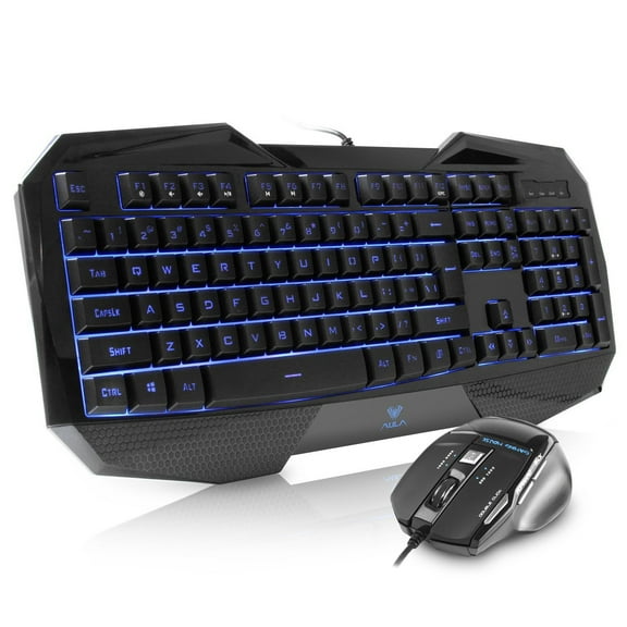 AULA Wired RGB Backlit Gaming Keyboard Mouse Combo, LED 104 Keys USB Ergonomic Wrist Rest Keyboard, Spill-Resistant Design, 800-1200-1600-2000 DPI Mouse for Windows PC Gamers