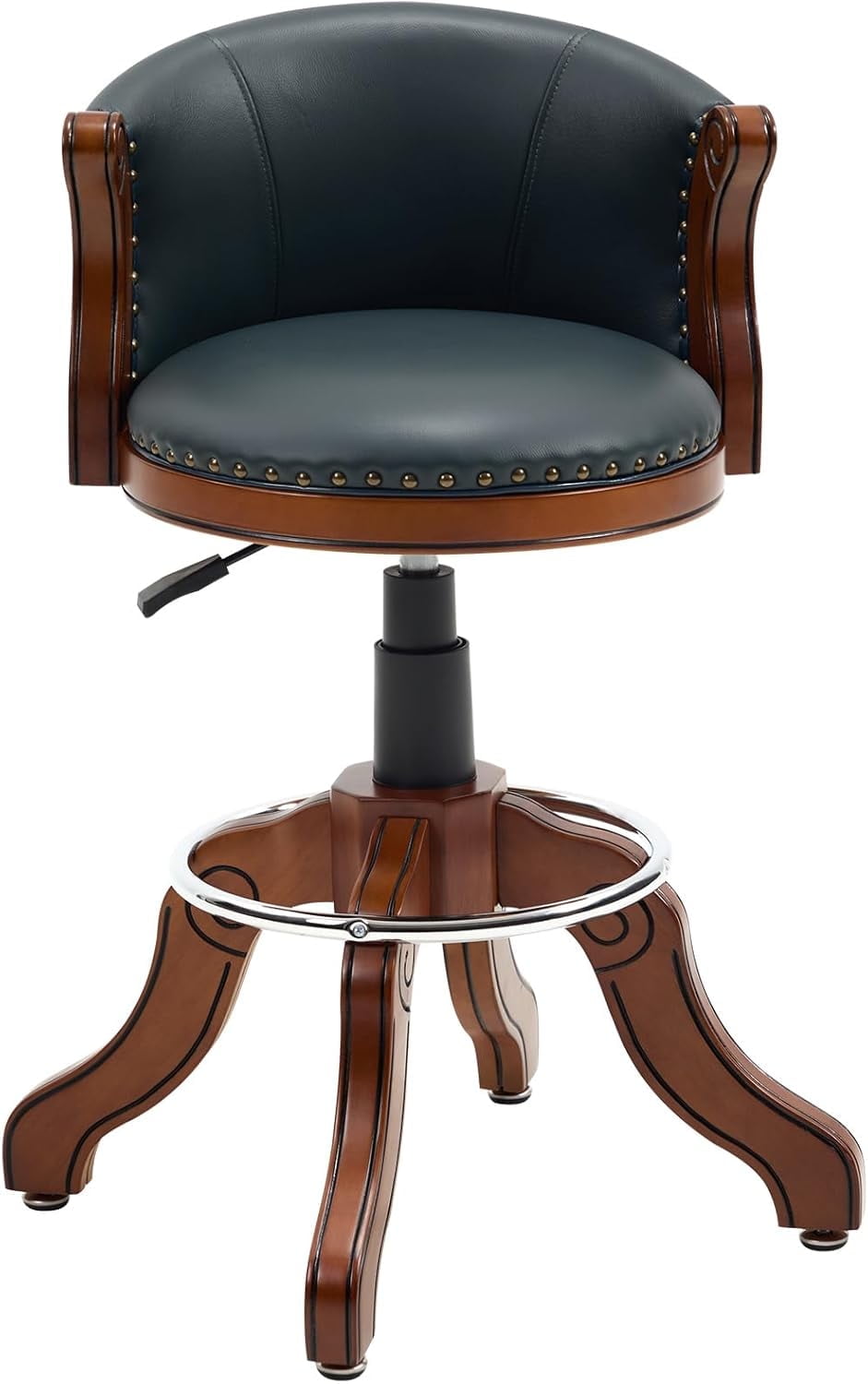 AULIFE Adjustable Height Swivel Bar Stool with Full-Grain Leather, Solid Wood Frame and Footrest–Modern Design for Kitchen Island, Counter, or Home Bar
