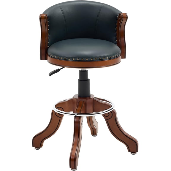 AULIFE Adjustable Height Swivel Bar Stool with Full-Grain Leather, Solid Wood Frame and Footrest–Modern Design for Kitchen Island, Counter, or Home Bar