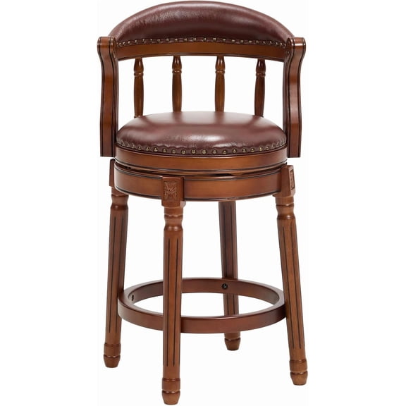 AULIFE Bar Stools Mid-Back Modern Swivel Barstools,Kitchen Counter Genuine Leather Upholstered Island Barstool with Footrest for Home Kitchen Dining Room