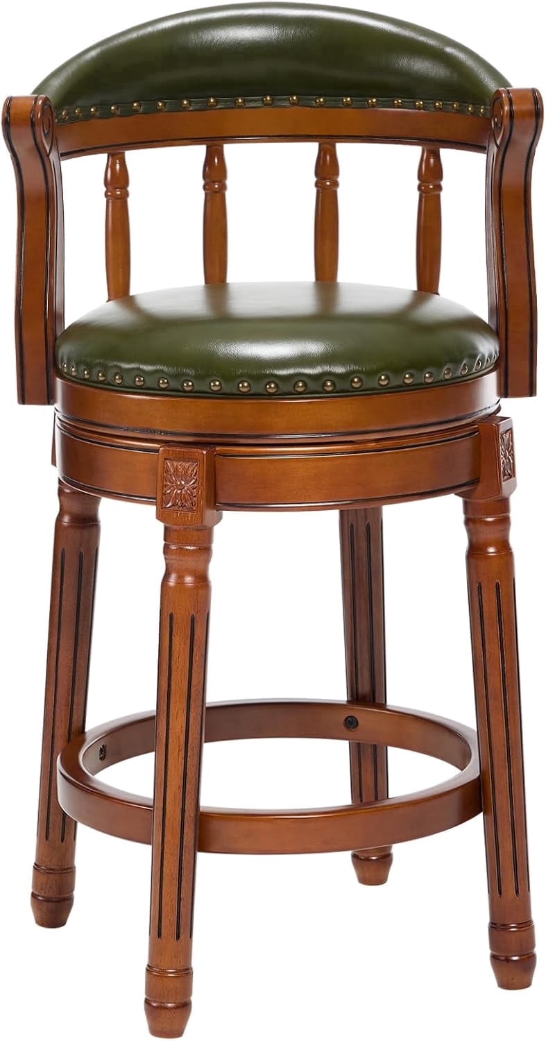 AULIFE Bar Stools Mid-Back Modern Swivel Barstools,Kitchen Counter Genuine Leather Upholstered Island Barstool with Footrest for Home Kitchen Dining Room
