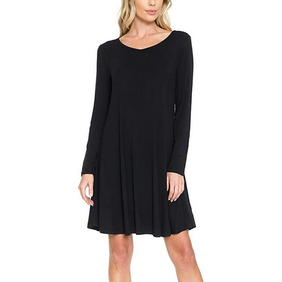 AULOA Women's Long Sleeve Casual Tunic Dress, Loose Relaxed T Shirt Fabric, Stylish and Fashion Forward (M, Black)